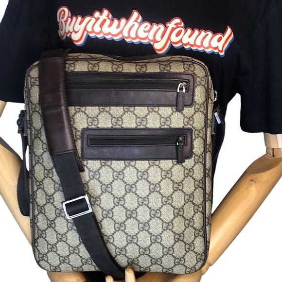 M GUCCI GG Supreme Coated Canvas and Leather Crossbody Messenger Bag VINTAGE - Picture 1 of 17